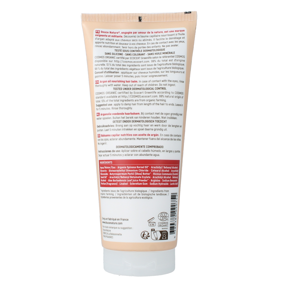Douce Nature argan oil conditioner for dry and damaged hair, 200ml, natural bio hair care product.