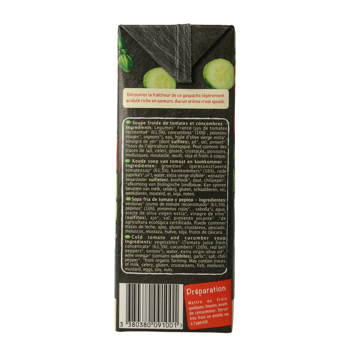 Primeal bio gaspacho with tomato and cucumber in a 1-liter ready-to-eat meal container