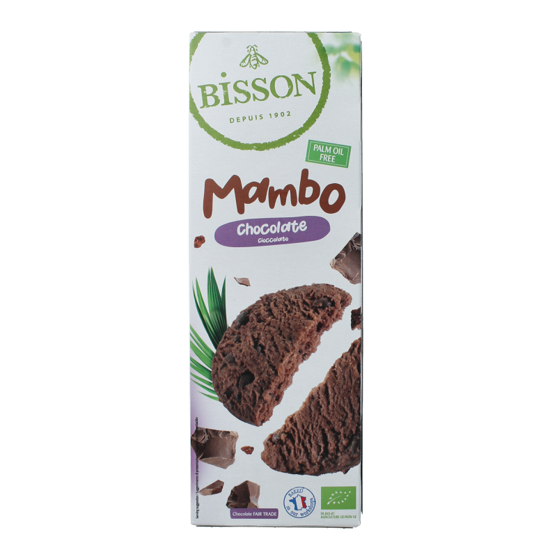Bisson chocolade zandkoekjes met stukjes chocolade, 150 gram, close-up of crispy cookies with chocolate chunks