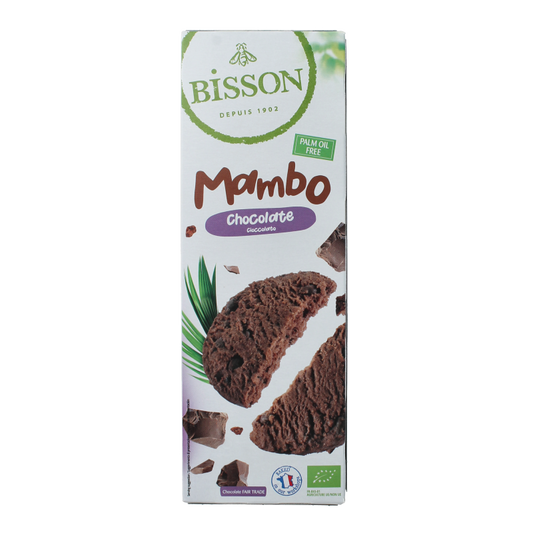 Bisson chocolade zandkoekjes met stukjes chocolade, 150 gram, close-up of crispy cookies with chocolate chunks