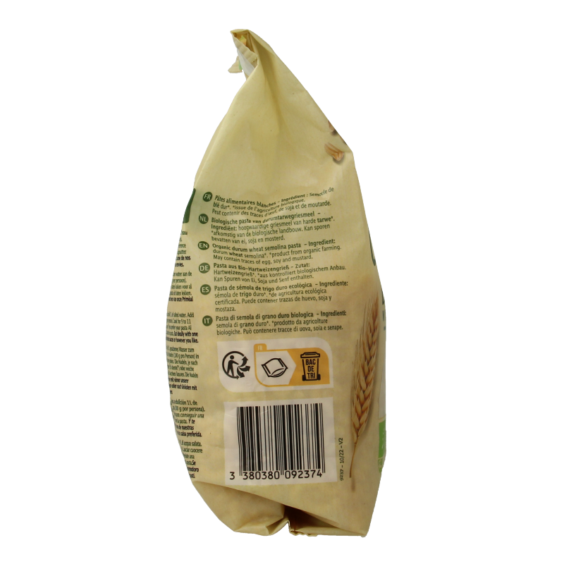 Primeal bio macaroni pasta and rice mix in a 500g package, featuring a colorful, natural food product with pasta and rice grains.