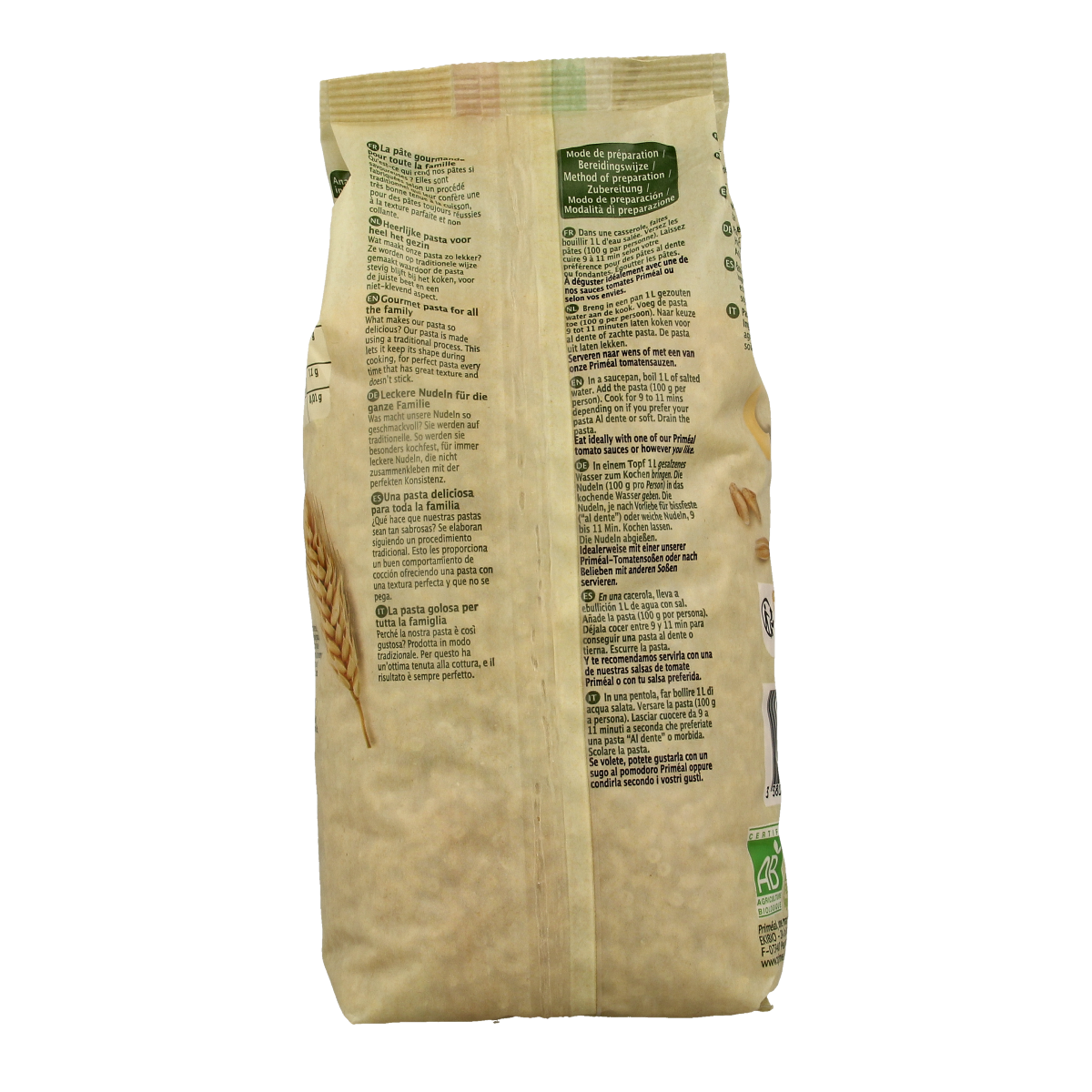 Primeal bio elbow macaroni pasta in 1kg package, natural Italian-style pasta for family meals, from Primeal.