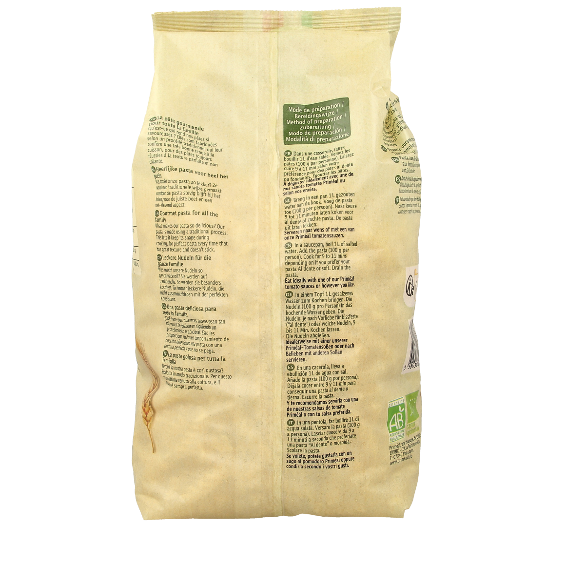 Primeal Fusilli spiralen familie bio pasta in a 1kg package, showcasing the organic pasta shape and packaging.