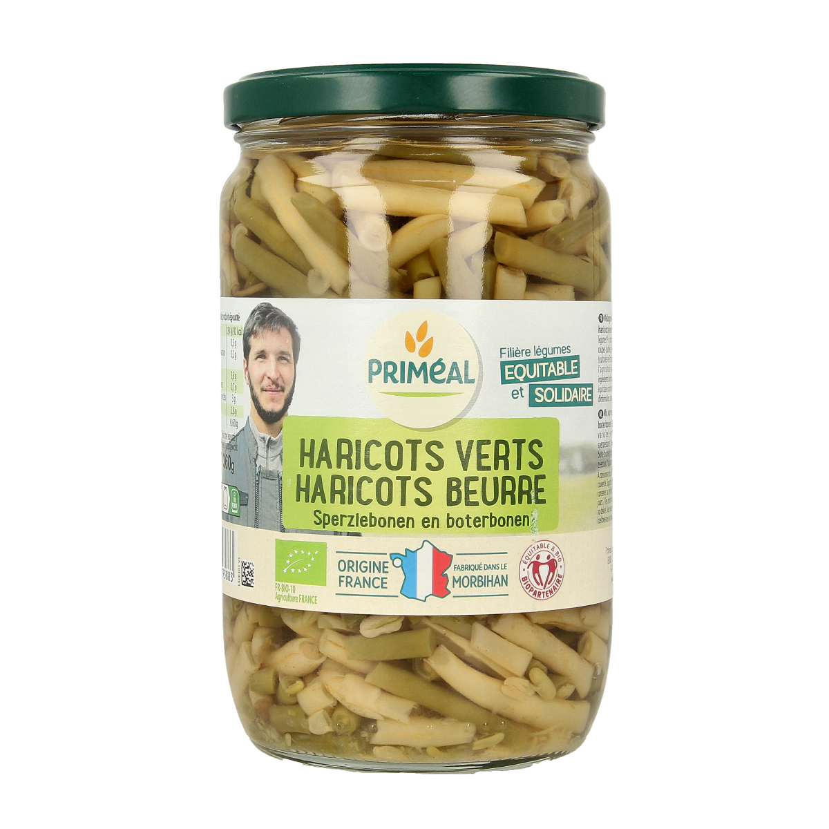 Primeal organic French green beans and butter beans in 660g package, fresh vegetables for healthy cooking.