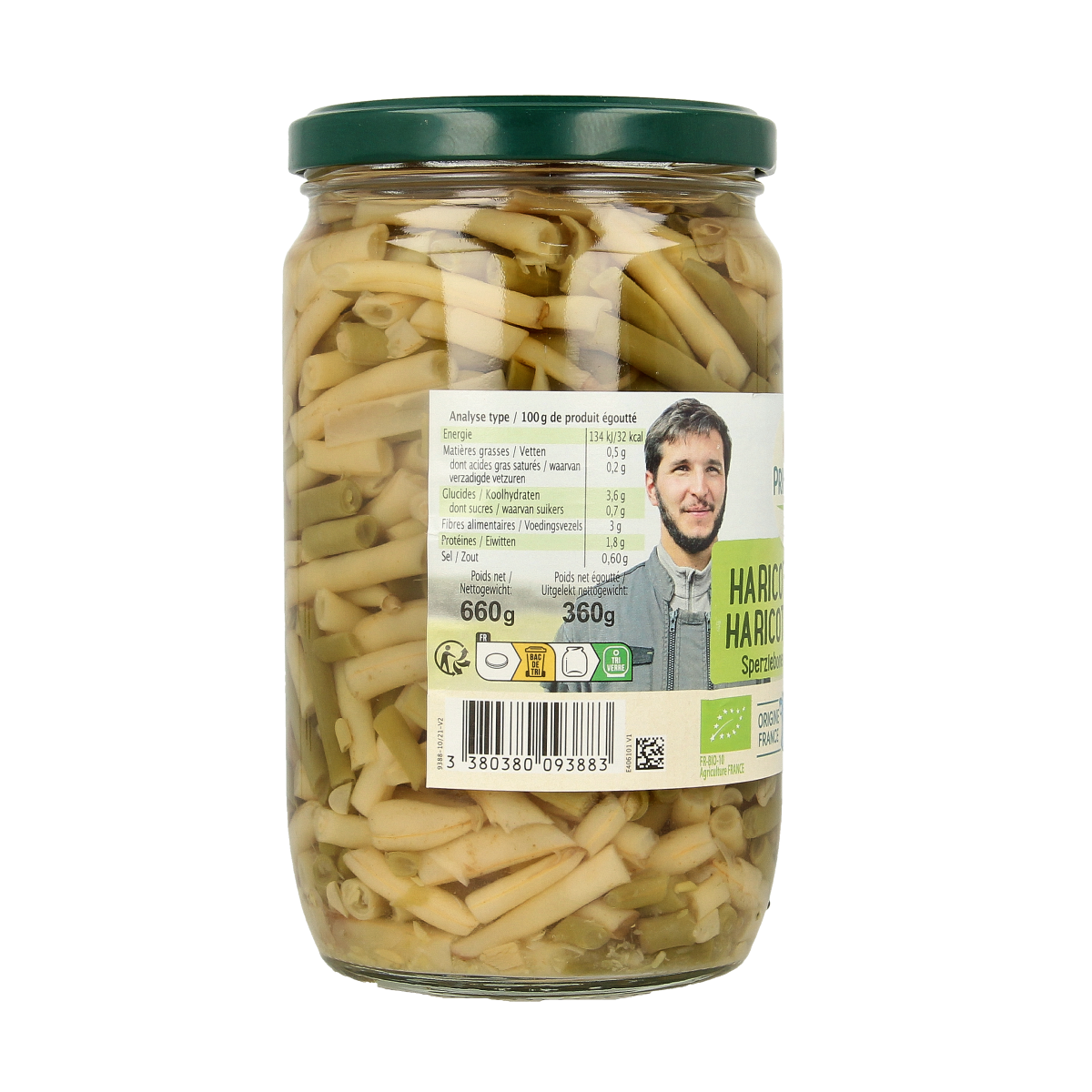 Primeal organic French green beans and butter beans in a 660g package, fresh vegetables for healthy cooking.