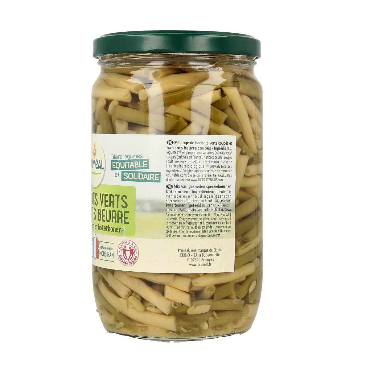 Primeal organic green beans and butter beans from France, 660g, fresh vegetables for cooking.