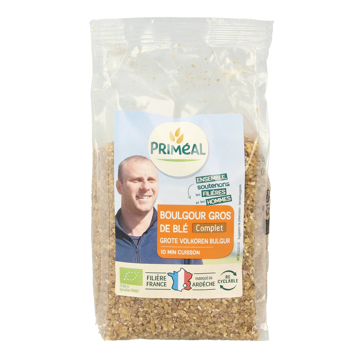 Primeal organic wheat bulgur in 400g package, gluten-free whole grain pasta and rice product from France.