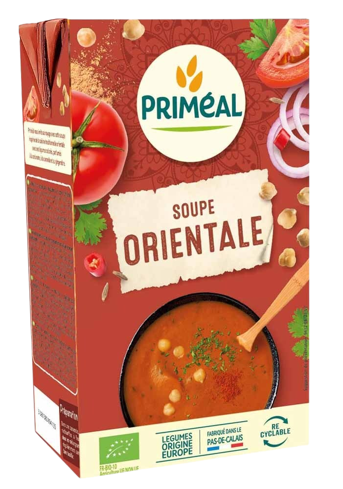 Organic Primeal Orientaalse soep in a 1-liter container, showcasing a flavorful Asian-inspired soup with fresh ingredients.