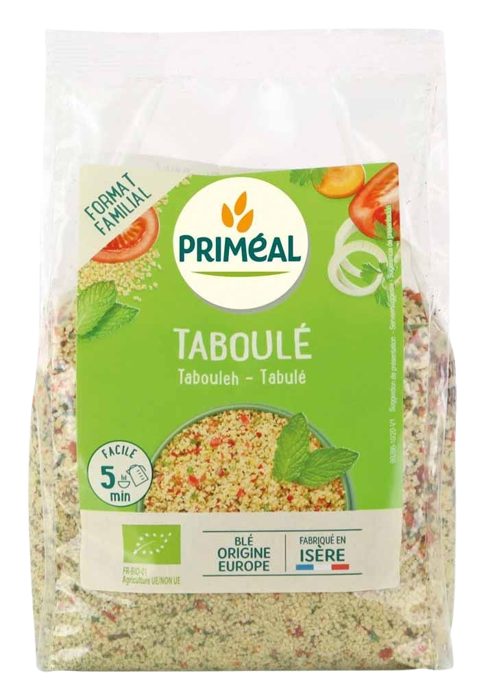 Primeal organic tabouleh rice pasta in a 600g package, ready to serve as a healthy vegetarian dish.