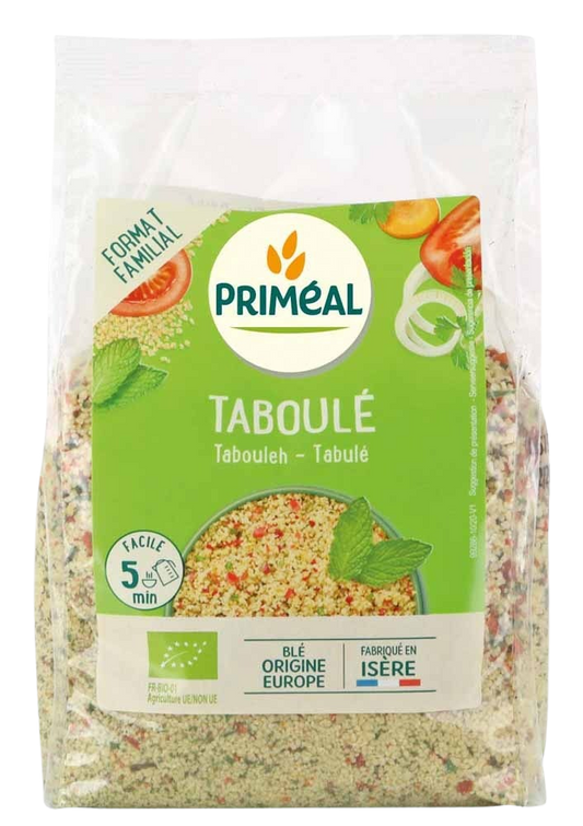 Primeal organic tabouleh rice pasta in a 600g package, ready to serve as a healthy vegetarian dish.