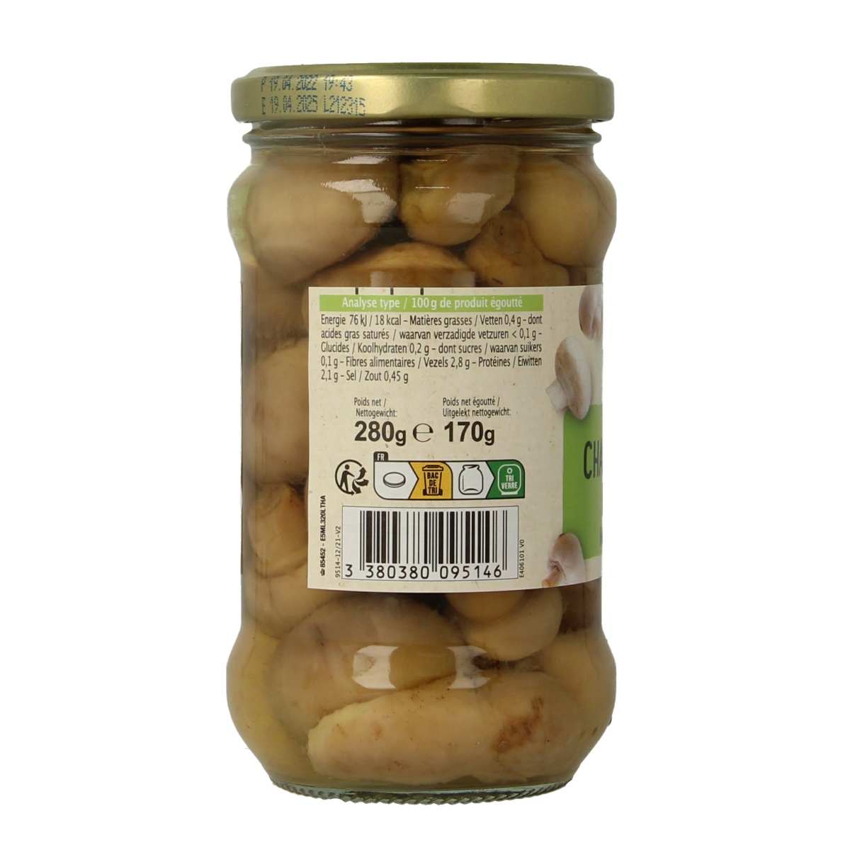 Primeal organic champignon mushrooms in a 280g package, fresh and whole, suitable for cooking or salads.
