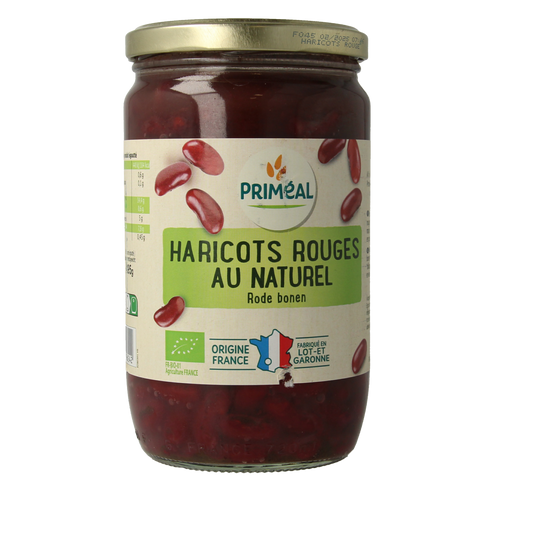 Primeal organic French red kidney beans in a 660g package, fresh and ready for cooking, from the vegetable and fruit section.