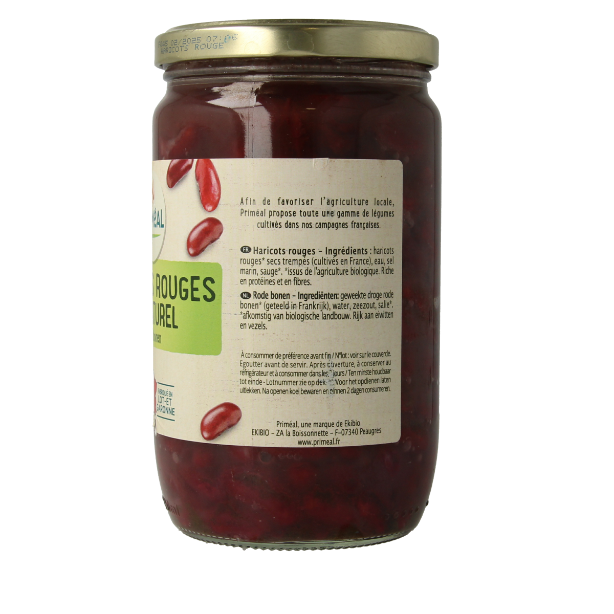 Primeal organic French red kidney beans in 660g package, fresh and healthy legume for cooking and nutritious meals.