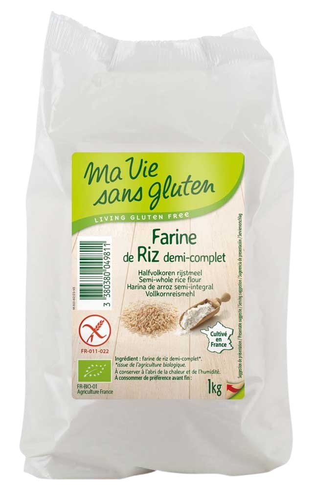 Ma Vie Sans glutenvrije biologische rijstmeel bakmix in 1 kg verpakking, halfvolkoren en geschikt voor glutenvrij bakken