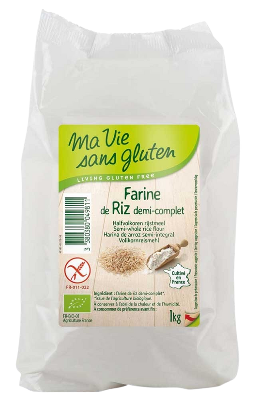 Ma Vie Sans glutenvrije biologische rijstmeel bakmix in 1 kg verpakking, halfvolkoren en geschikt voor glutenvrij bakken