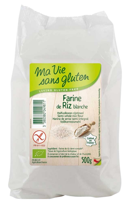 Ma Vie Sans glutenvrije rijstmeel bakmix in 500g verpakking, biologisch en glutenvrij, geschikt voor bakken en koken