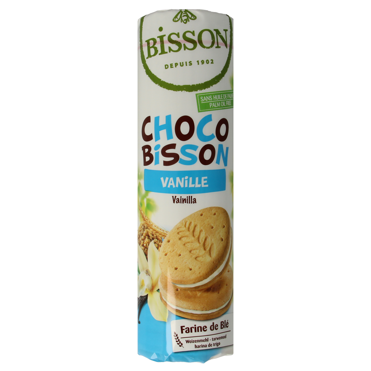 Bisson Choco Bisson vanilla organic chocolate bar, 300 grams, showing the chocolate with vanilla flavor and packaging.
