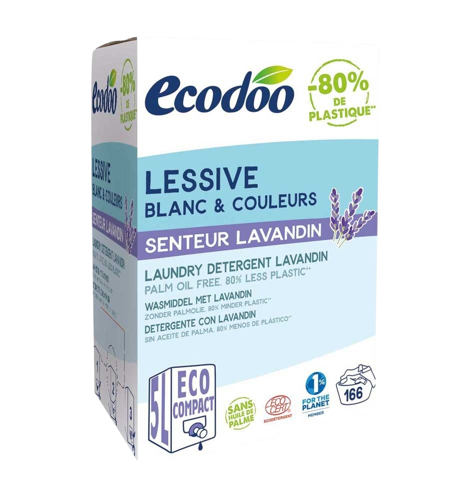 Ecodoo lavender liquid laundry detergent bottle, 5-liter capacity, eco-friendly wasmiddel for fresh smelling clothes