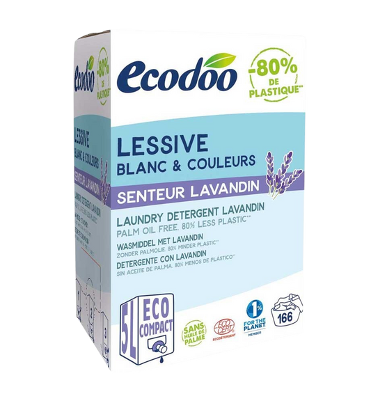 Ecodoo lavender liquid laundry detergent bottle, 5-liter capacity, eco-friendly wasmiddel for fresh smelling clothes