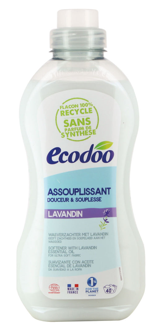 Ecodoo lavender fabric softener in a 1-liter bottle, designed for gentle laundry and freshening clothes.