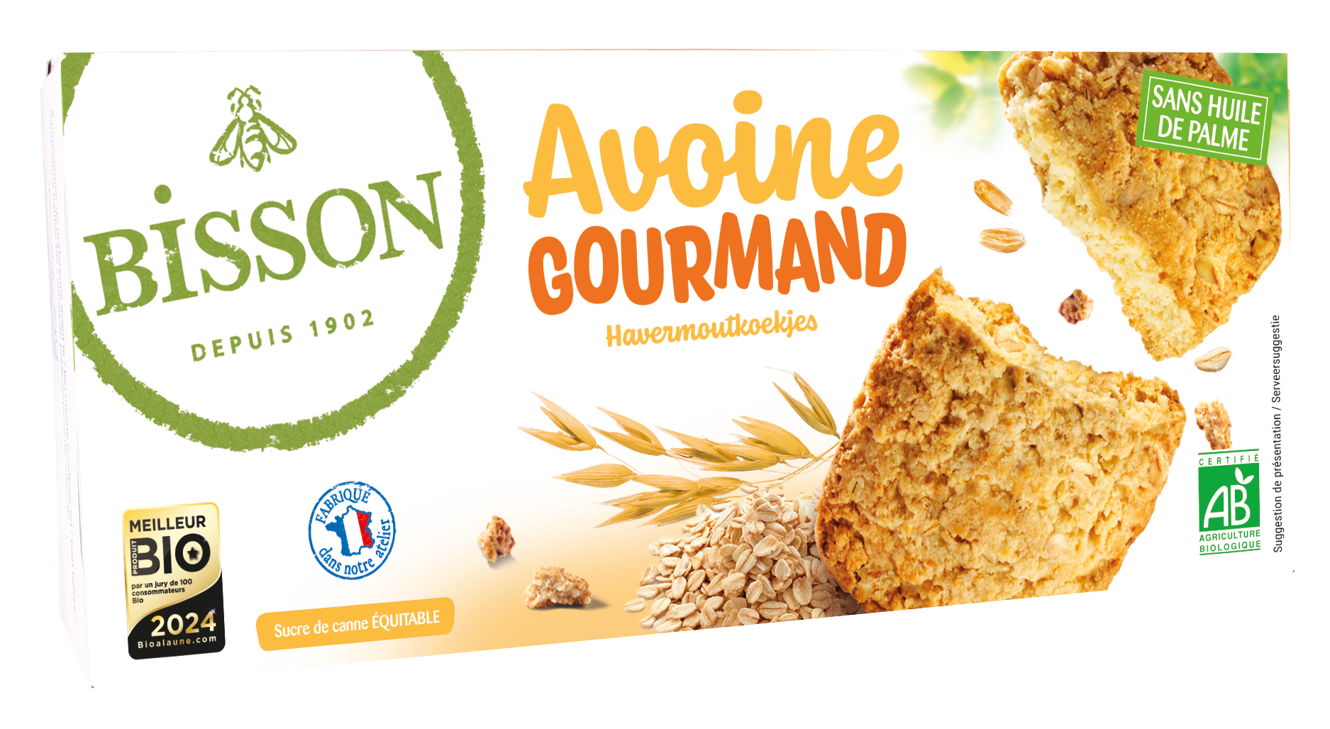Bisson bio Haverkoekjes, 133g, showing golden oat cookies with a crispy texture on a white background.