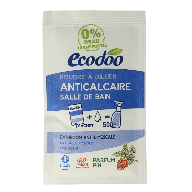 Ecodoo Kalkreiniger poeder oplosbaar, eco-friendly cleaning powder in 20 grams for lime scale removal and household cleaning.