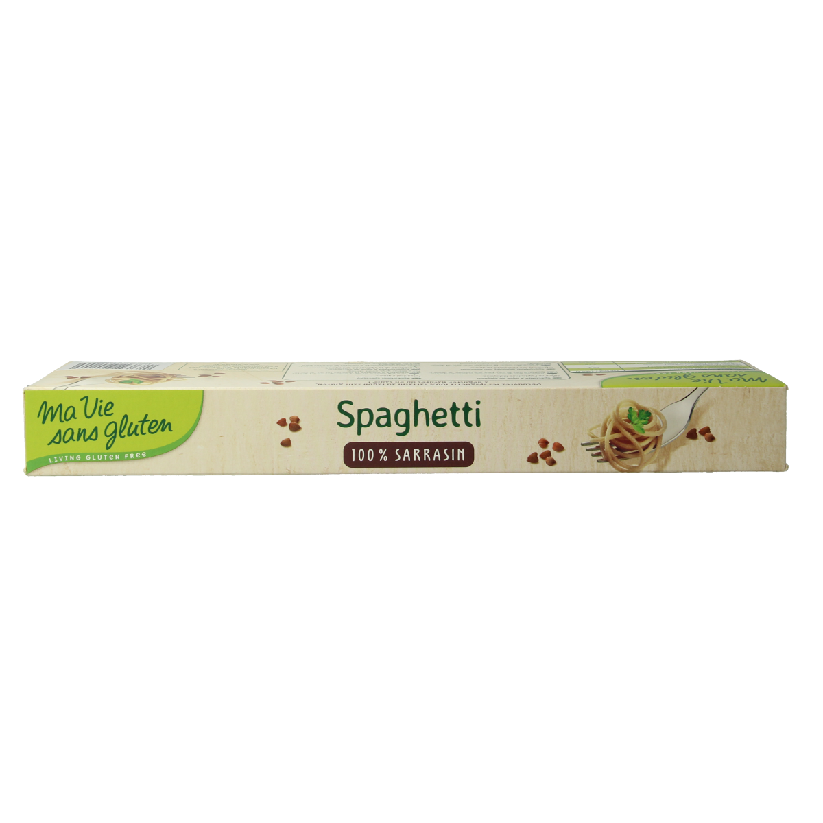 Organic Ma Vie Sans buckwheat spaghetti package, 400g, in a clear view showing the product label and packaging.