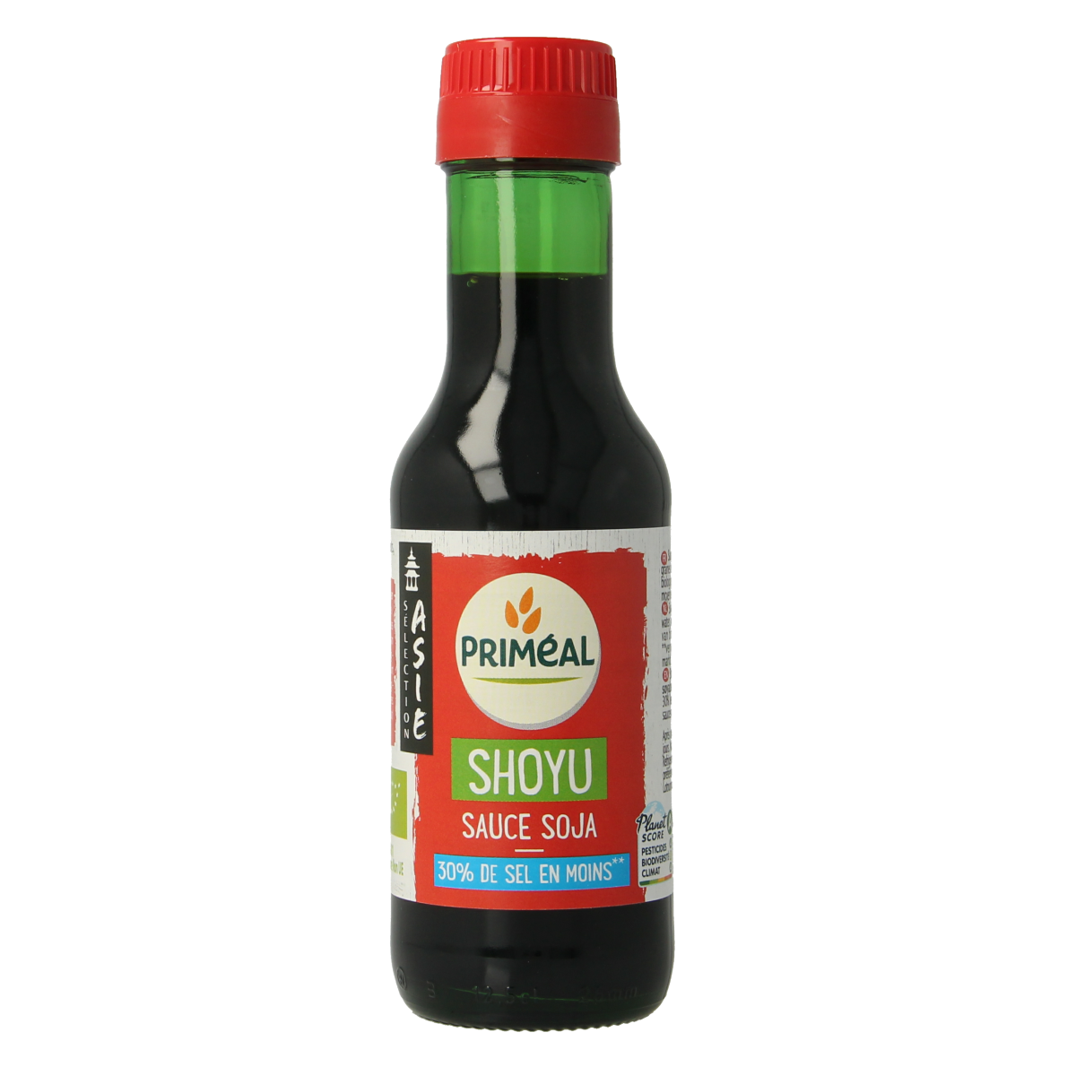 Primeal bio soy sauce with 30% less salt, 125ml bottle, savory sauce and flavor enhancer for cooking and seasoning.