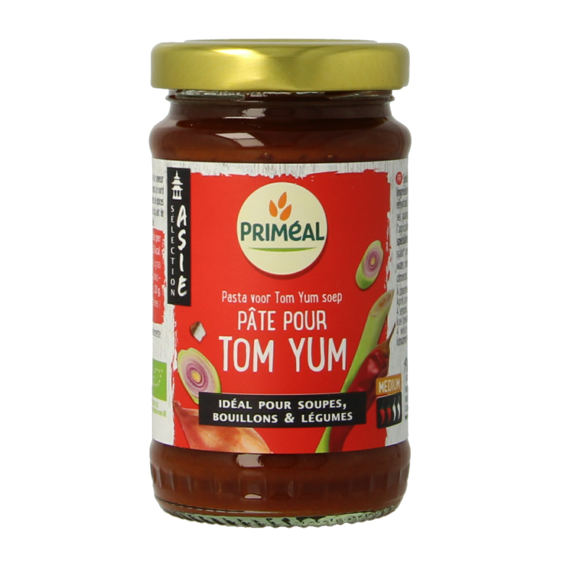 Primeal Tom Yum pasta en Rijst, organic 120g, with vibrant Thai-style ingredients and fresh rice pasta noodles.
