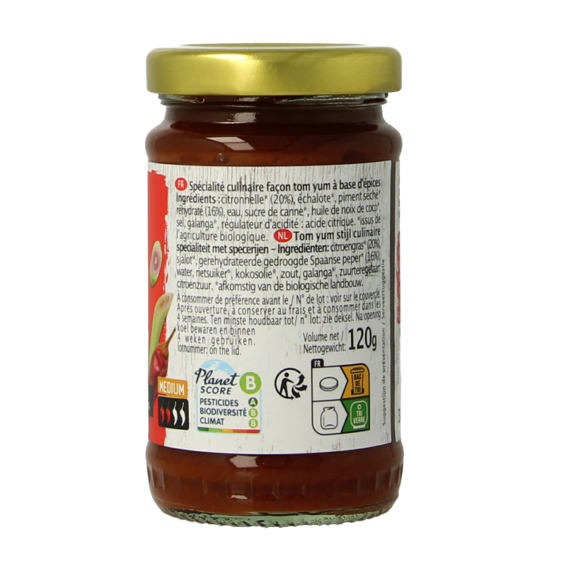 Primeal Tom Yum pasta en rijst, bio, 120g, Asian-inspired rice pasta with Tom Yum flavor, natural and organic ingredients.