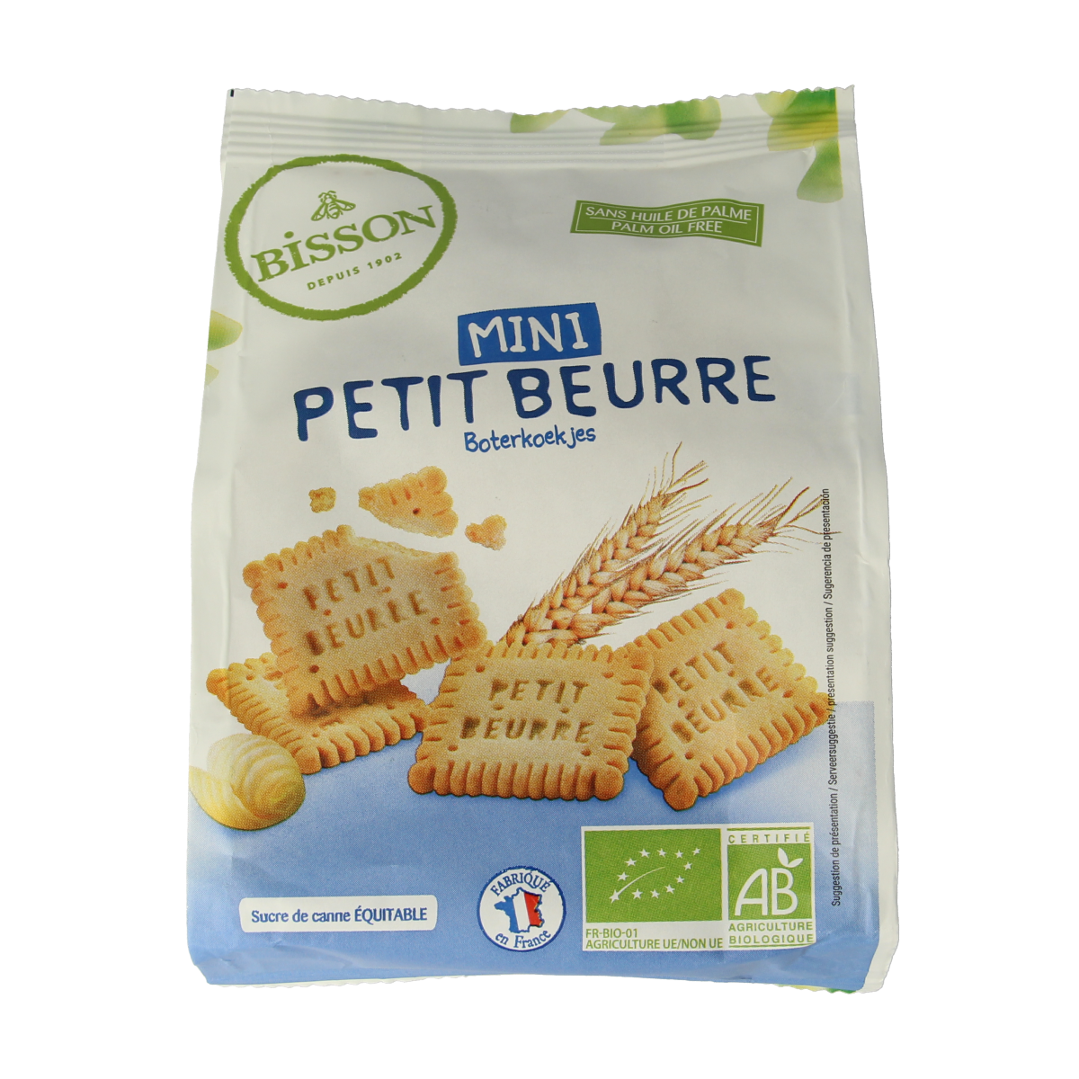 Bisson Mini Petit Beurre organic biscuits, 125g, featuring golden, crispy koeken with classic butter flavor and natural ingredients.