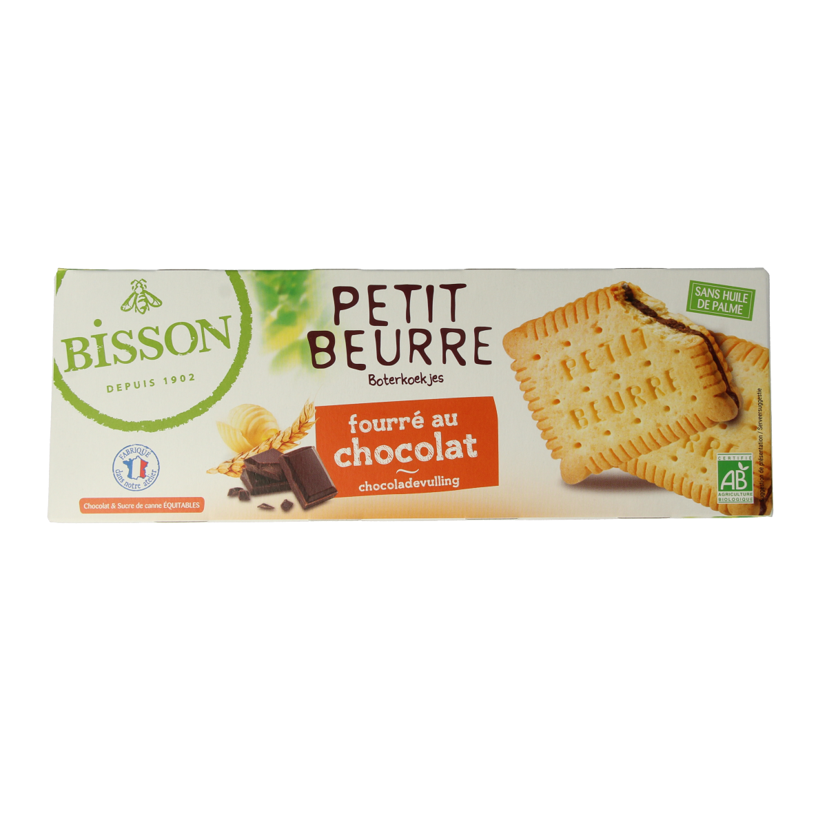 Bisson Op=Op Petit Beurre chocolate biscuits, 197g, showing packaged organic cookies with chocolate coating and crisp texture.