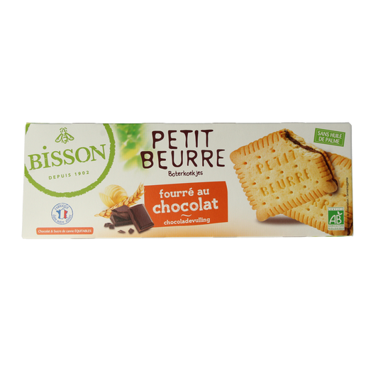 Bisson Op=Op Petit Beurre chocolate biscuits, 197g, showing packaged organic cookies with chocolate coating and crisp texture.