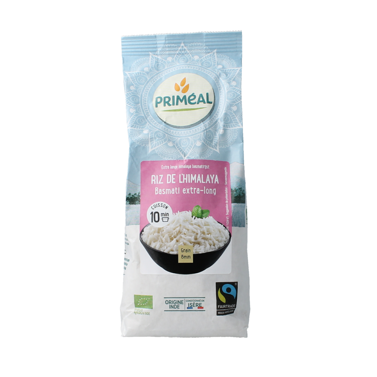 Primeal Himalaya organic rice in 400g package, showcasing long, fluffy grains suitable for healthy rice dishes.