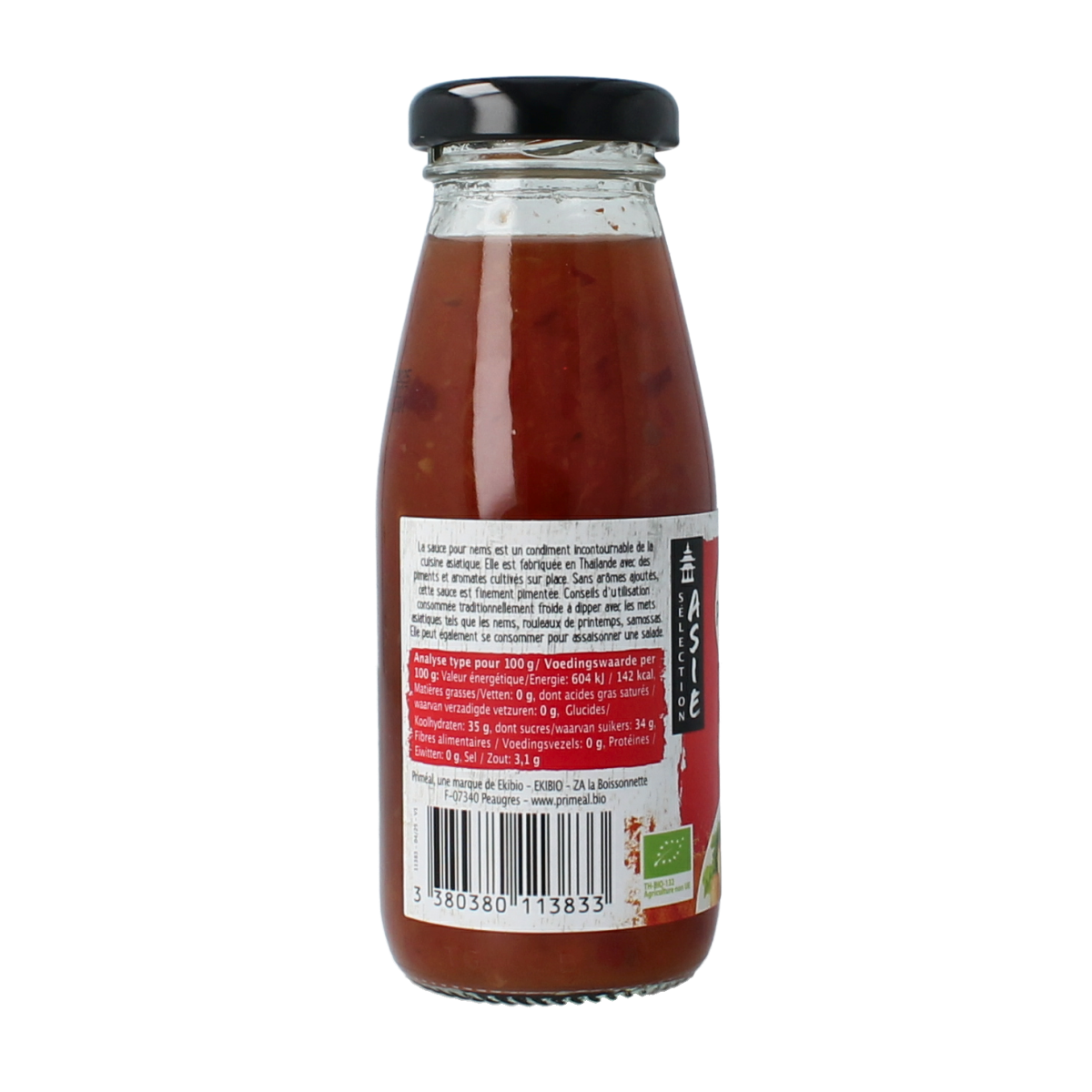 Primeal zoetzure chilisaus in 200g bottle, vegan sauce with Asian flavor for wok dishes and dipping.