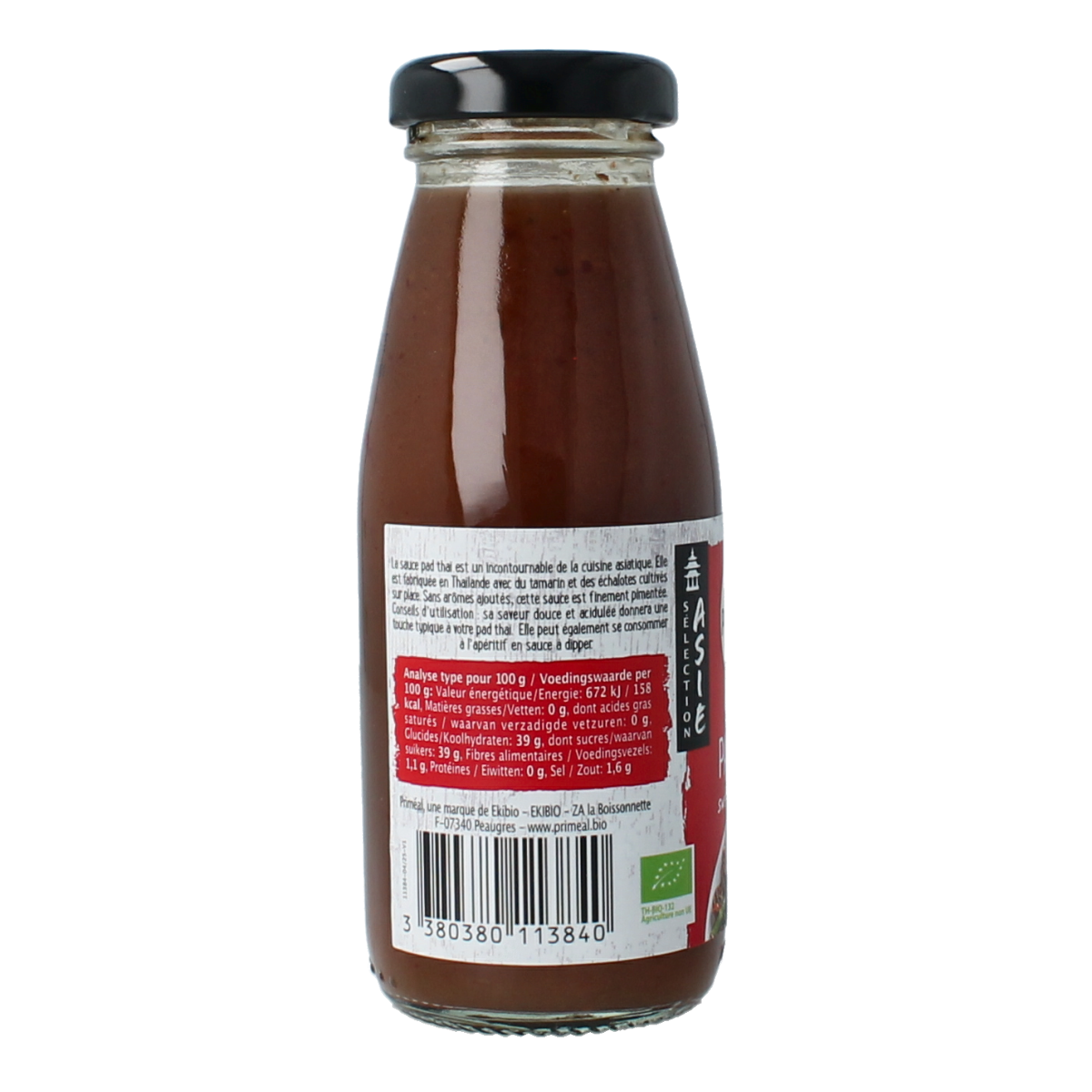Primeal Pad Thai saus bio in 200g jar, organic sauce from Primeal, for authentic Thai dishes, shown in the product image.
