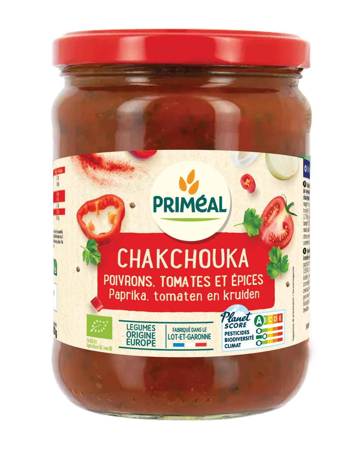 Primeal Shakshuka paprika, tomaten en kruiden kant en klaar maaltijd in 500g container, ready-to-eat vegetable and spice dish
