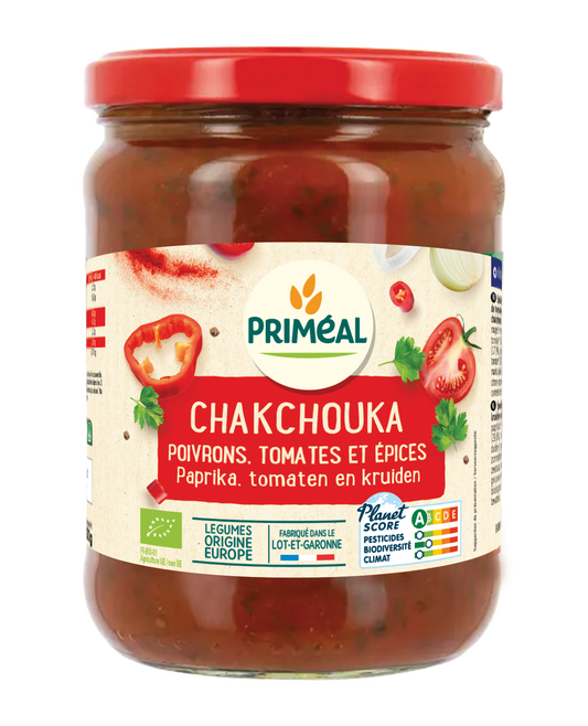 Primeal Shakshuka paprika, tomaten en kruiden kant en klaar maaltijd in 500g container, ready-to-eat vegetable and spice dish