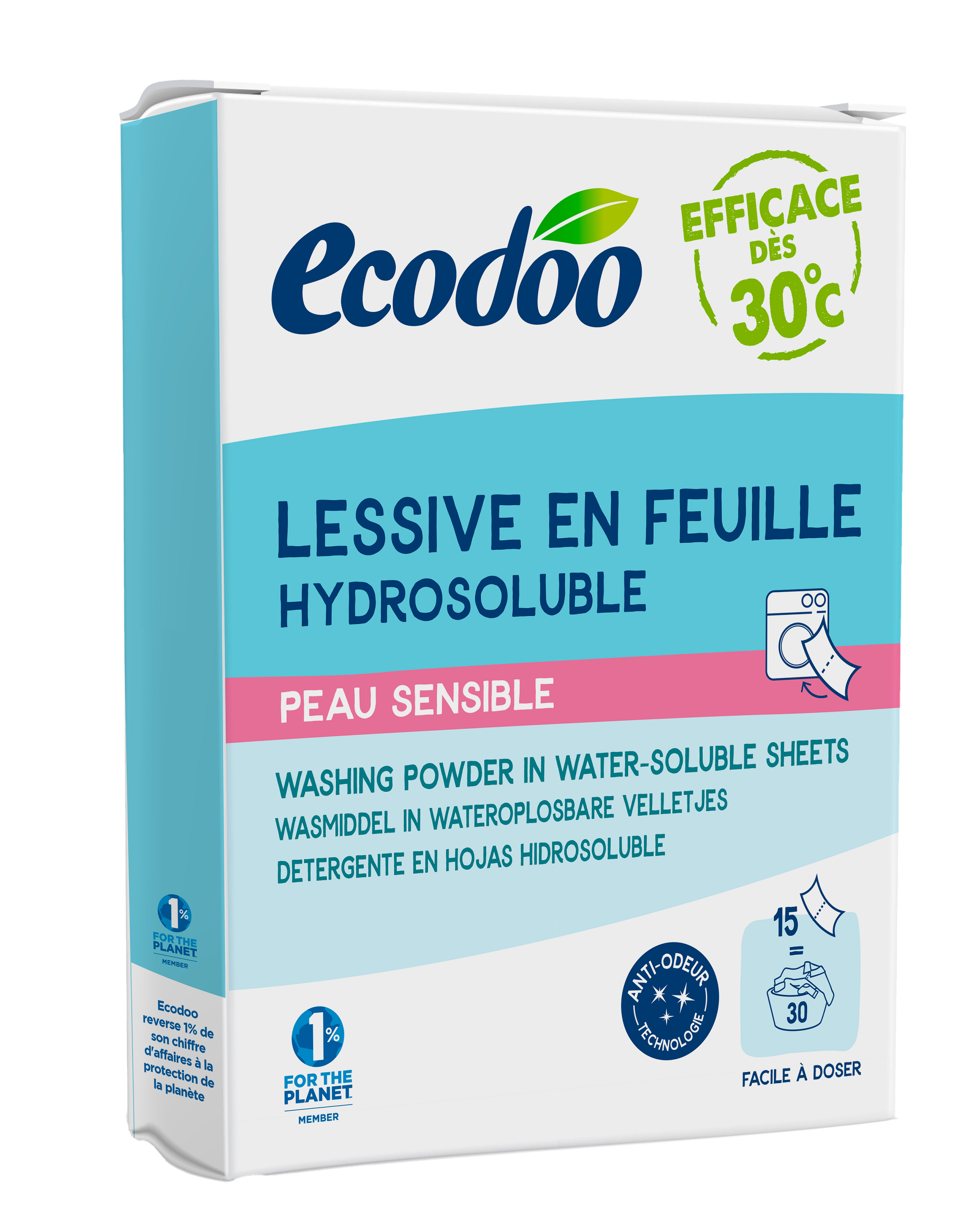 Ecodoo Wasstrips laundry sheets for sensitive skin, eco-friendly, 52 grams, natural cleaning product for laundry.