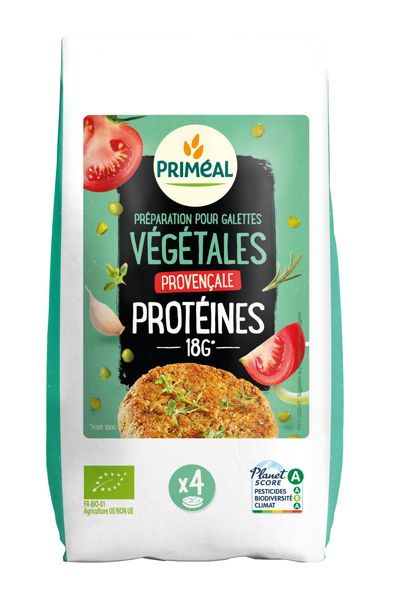 Primeal Provencaals groenteburgermix bio, 200g, with herbs, spices, and ingredients for healthy plant-based burgers.