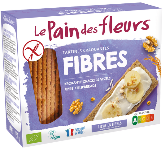 Pain Des Fleurs gluten-free crispy crackers with floral flavor, 150g, showing golden-brown, textured surface in the image.