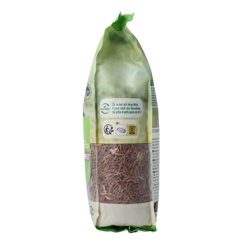 Organic Primeal Red Camargue rice in 500 grams package, showing the rice grains and natural packaging.