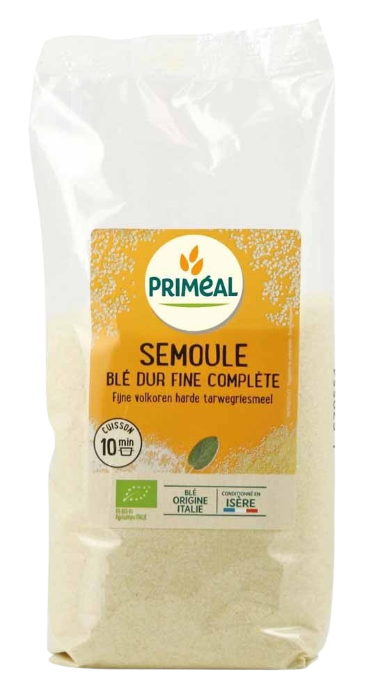 Primeal bio whole hard wheat bulgur in a 500g package, ideal for baking and cooking with natural, crunchy texture.