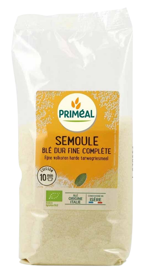 Primeal bio whole hard wheat bulgur in a 500g package, ideal for baking and cooking with natural, crunchy texture.
