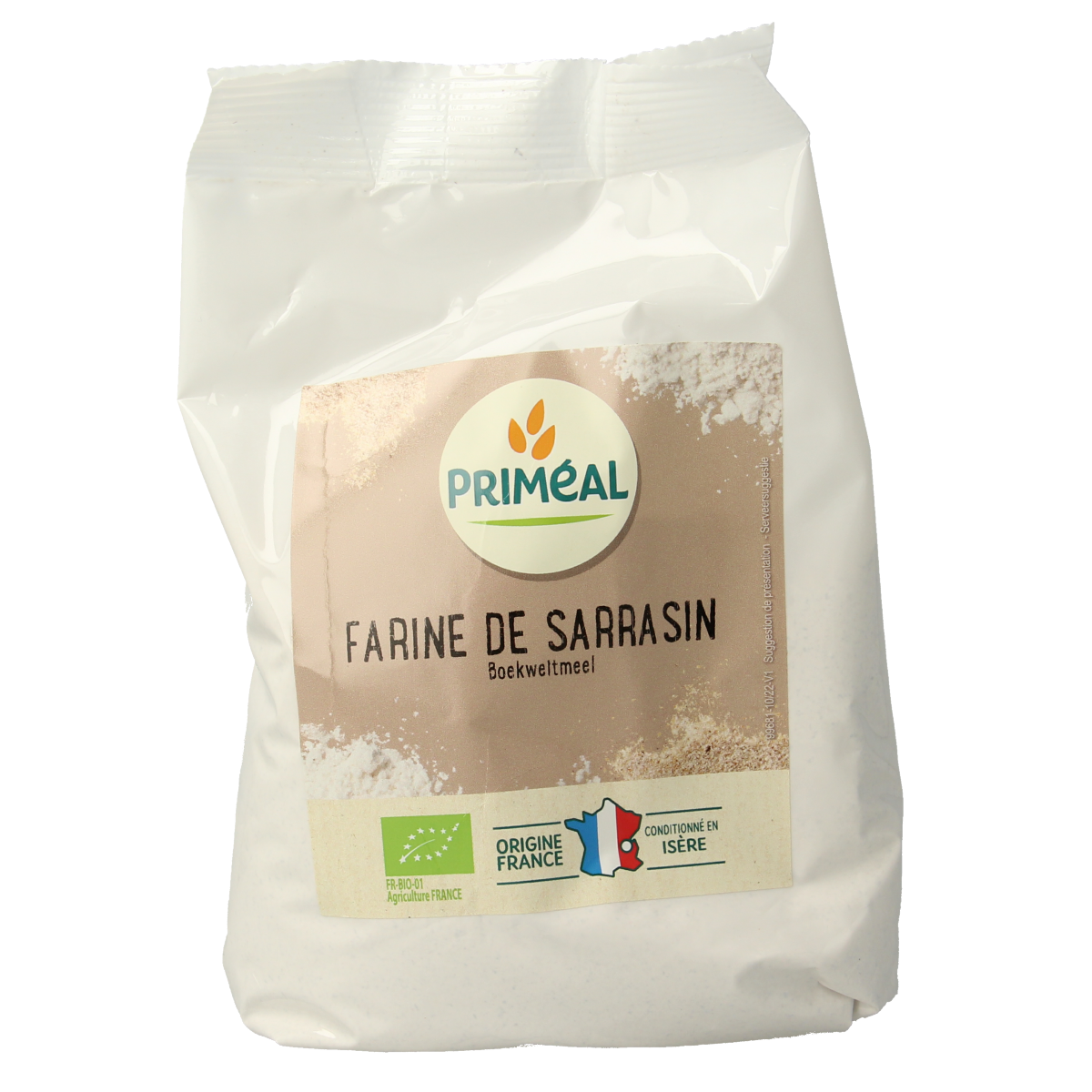Organic Primeal whole buckwheat flour in a 500g bag, ideal for baking and gluten-free recipes.
