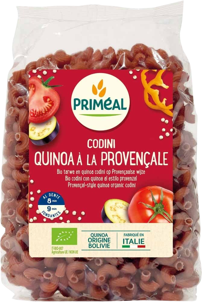Organic Primeal codini wheat quinoa pasta in a 500g package, showcasing the gluten-free, healthy pasta product.