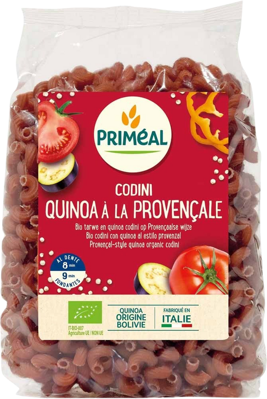 Organic Primeal codini wheat quinoa pasta in a 500g package, showcasing the gluten-free, healthy pasta product.