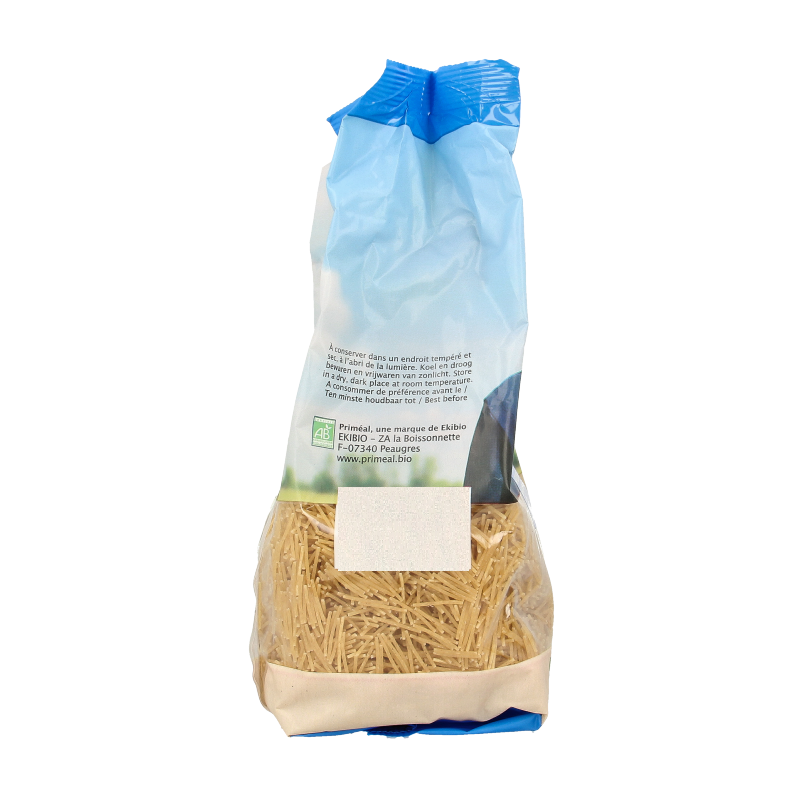 Primeal bio volkoren vermicelli pasta in a 500g package, showing whole wheat vermicelli noodles on the packaging.