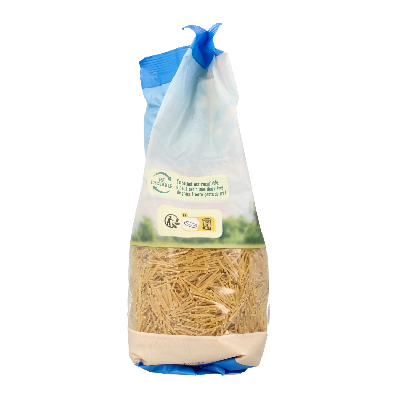 Primeal Vermicelli halfvolkoren bio pasta in 500g package, showing uncooked wholegrain vermicelli noodles on a white background.