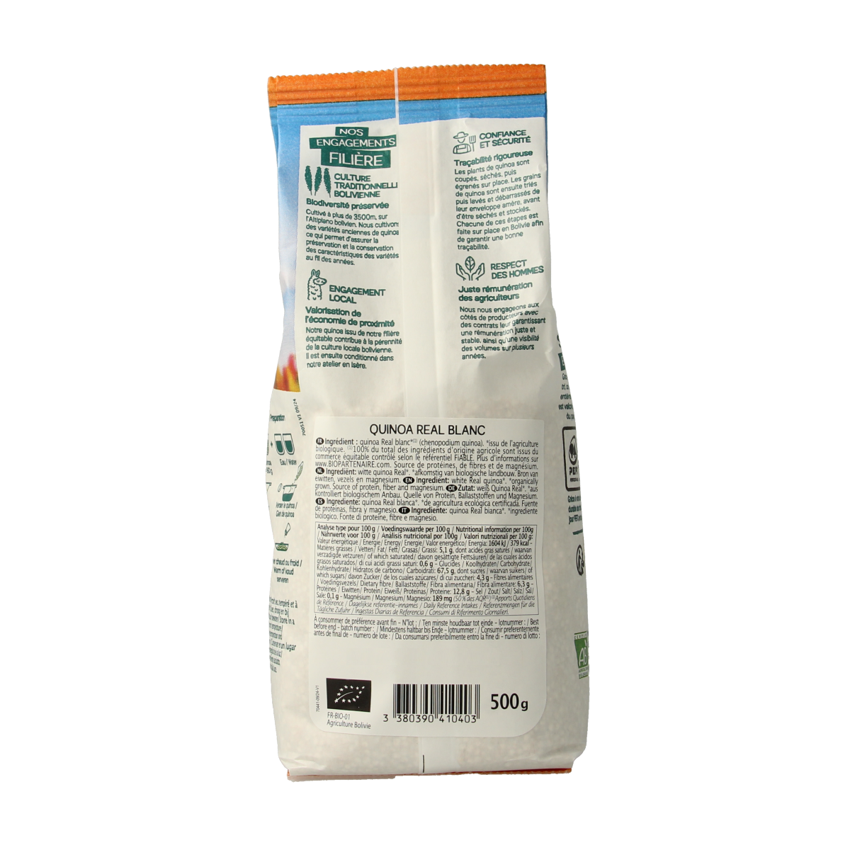 Primeal Quinoa Real Bio pasta and rice product in 500g package, showcasing the packaging and product details.